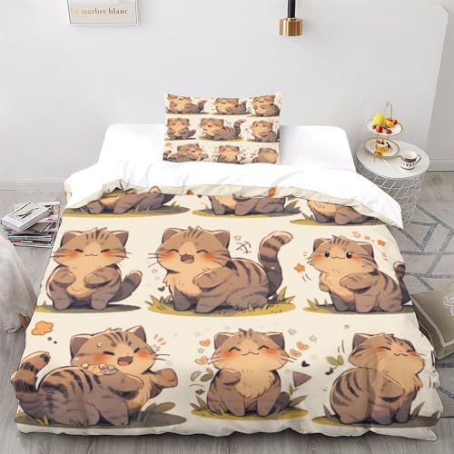 Housse de couette chat 3D motif animal mignon fermeture éclair lit 1 personne