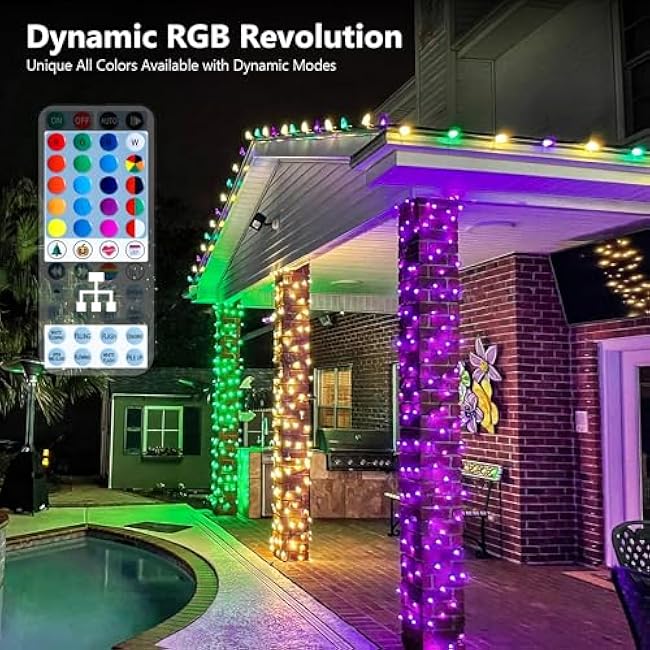 Brizled Christmas String Lights, 33ft 100 LED Color Changing Christmas Lights with Remote, RGB Christmas Tree Light Dimmable Music Plugin Mini Xmas Light Outdoor for Xmas Party Home