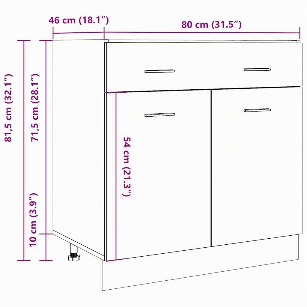 vidaXL Schubunterschrank Lyon Betongrau 80x46x81,5 cm Holzwerkstoff, Küchenschrank, Gastronomieschrank, Gastro Möbel, Küchenmöbel, Aufbewahrungsschrank