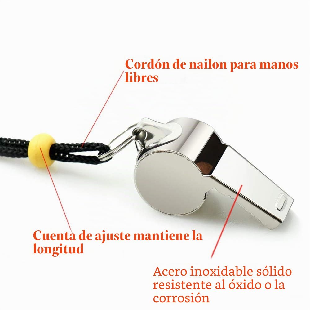 Silbato, paquete de 2 silbatos deportivos de acero inoxidable con cordón, silbatos de sonido fuerte y nítido, ideales para entrenadores, árbitros y oficiales