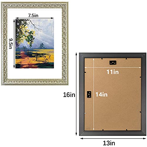 Image of Golden State Art, 11x14 Ornate Finish Photo Frame, Silver Beige Color, with White Mat for 8x10 Picture & Real Glass