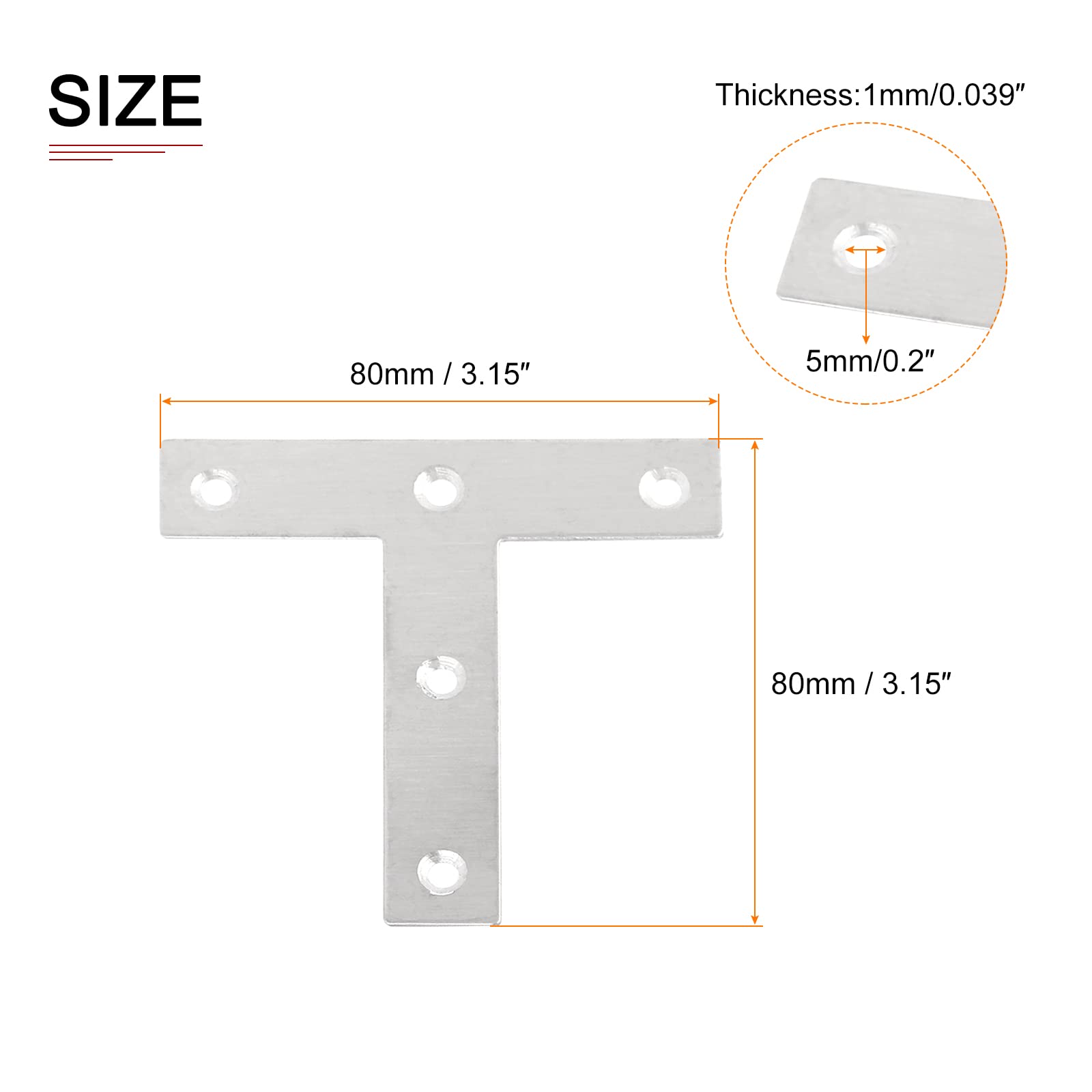 DTGN 3.15"x3.15"(HxW) T Brackets, 4Pack, Good for Furniture Mending Repair, Durable Stainless Steel Fixing Brace Plates - Image 2