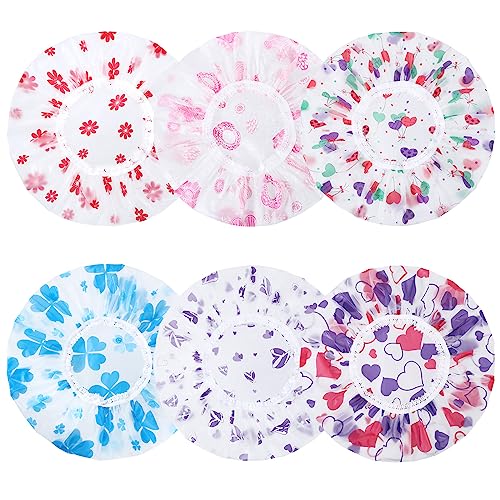 Pengxiaomei 6 Pcs Shower Caps, Reusable Waterproof Hair Caps