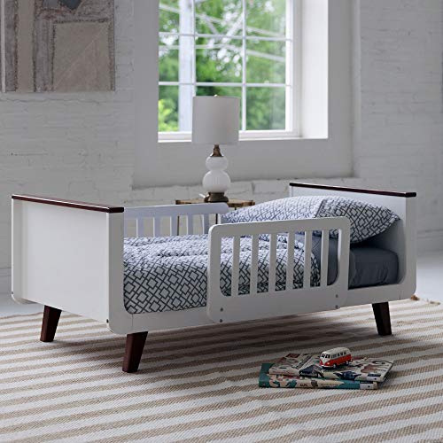 Image of Little Partners MOD Kids Bed - Solid Wood Classic Design Transitional Toddler Bed with Rails for Children's Bedroom with Two Safety Guards, Low-to-Ground Profile (White/Espresso)