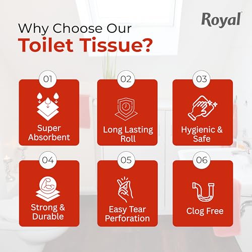 Image of Royal Toilet Tissue Paper Roll | 1200 Pulls (300 x 4 Rolls) | Tissue Paper Roll, Toilet Paper Roll 2-Ply Soft & Strong Bathroom Tissue | Highly Absorbent & Hygienic Toilet Paper