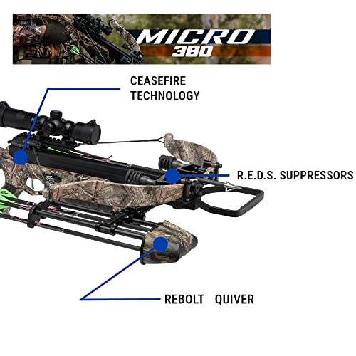 Excalibur Micro 380 Lightweight Compact Accurate Ambidextrous Ceasefire Safety Hunting Archery Crossbow, Mossy Oak Break-Up Country W/Tact-100 Illum Scope #TOP5