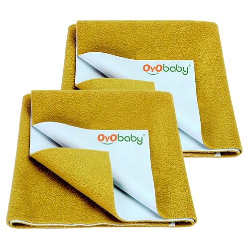 Image of OYO BABY Waterproof Mattress Protector | Small Baby Dry Sheet 70x50 cm (Pack of 2) | Quick Dry, Soft & Extra Absorbent Dry Sheet | Reusable Anti-Piling Fleece Bed Pad for Newborn to 6 Months - Gold