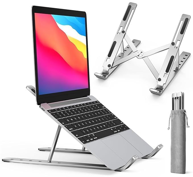 Laptop Stand 6 Angles Adjustable Aluminum Ergonomic Foldable Portable Tabletop Laptop/Desktop Riser Stand Holder Compatible for MacBook, HP, Dell, Lenovo & All Other Notebook (Grey)-image-23