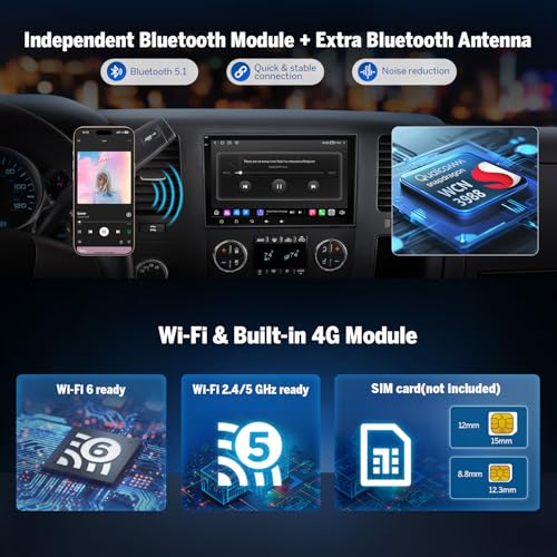 Image of Eonon GMX6S-PRO 8 inch QLED Car Stereo for Chevy /GMC /Buick (2007-2013), 8+128GBCar Audio, CarPlay & Android Auto,5G LTE, WiFi 6,DSP Audio,1080P Opt & Coax Output, Bluetooth