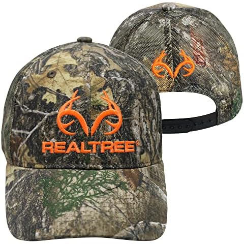 Realtree Edge Blaze Logo Camo Mesh Trucker Cap Hat Snapback Wicking Sweatband Structured Mid-Profile Precurved Visor Camouflage Cap, Realtree, One Size-L (RT Custom Cap-1169) Cover