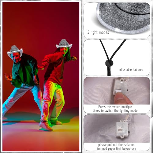Image of Kigeli 10 Pcs Lights LED Cowboy Hat for Adult LED Flashing Hat for Western Cowboy Women Men Role Play