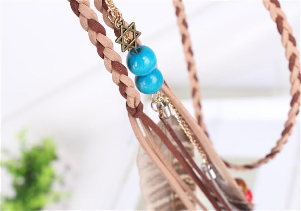 Zhiheng Indian Feather Headdress Necklace Waistband Peacock Hippie Headband Boho Headwear Carnival Head Pieces Hair Accessories Masquerade Fancy Dress for Party Festival (Style 5 New) - Image 4