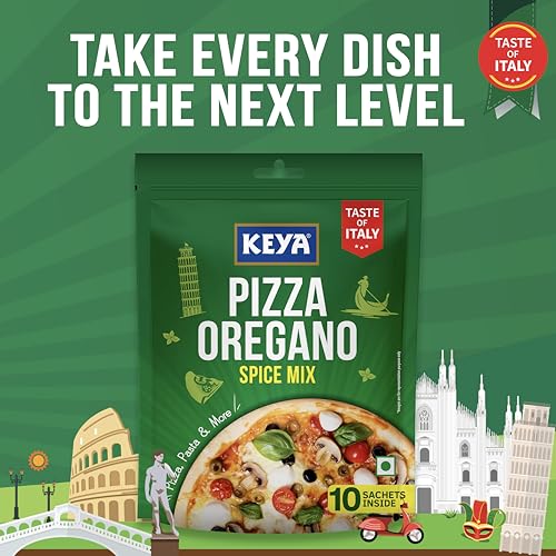 Image of Keya Pizza Oregano Multipack 40g | 10 sachets inside of (4 /4.5g) | Premium All Natural & Healthy Italian Spice Blend for Pizza, Pasta | Sprinkler | No Artificial Flavours and Colours | 40g