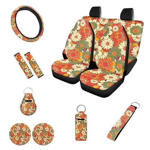 Housses de siège de voiture pour femme avec couvre volant 38cm et porte-clés