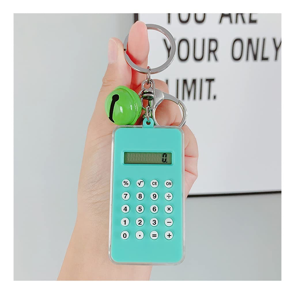 calculators Mini Calculator Keychain Design Calculator Portable Cute Style Key Ring Bell Calculator Candy Color Pocket Bag Calculator calculator gift (Color : Green+bell)