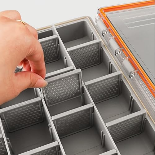 Image of Fishing Tackle Box,3700 Waterproof Tackle Tray With 20 Removable Dividers, Clear Lure Organizer For Swimbaits, Hooks And Terminal Tackle Storage(Orange)