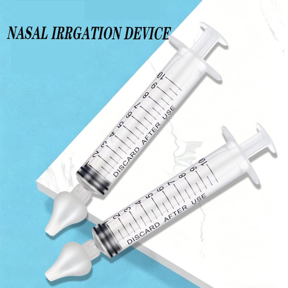 Olakin 2 pezzi 10ml Irrigatore Nasale per Bambini, Irrigatore Nasale Siringa con Punta di Aspirazione Nasale in Silicone Riutilizzabile, Risciacquo per Naso Portatile (Trasparente-1