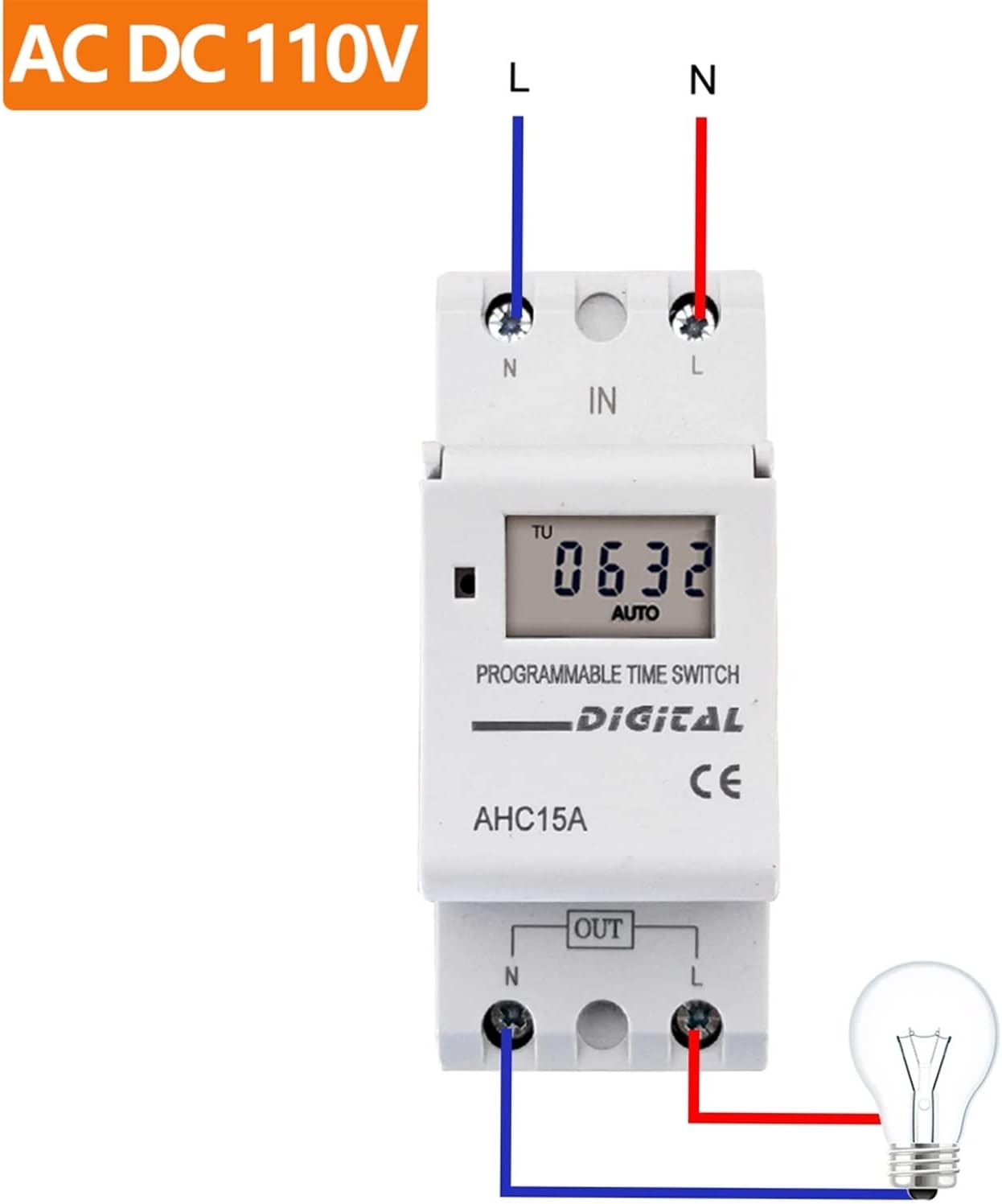 1Pcs 7 Days Programmable Digital TIME Relay Timer Switch Control AC 220V 230V 12V 24V 48V 16A (Color : 15a, Size : New AC DC 110V)