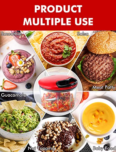 Food Chopper, Pull Onion Chopper Dicer, Hand Powered Food Chopper, Fast Cutting Hand Chopper Mincer For Oinon, Garlic, Nut, 3.4 Cups 0.8L, Red #TOP3