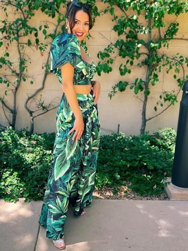 BRANCHEÉ BY E&D Women's Summer 2 Piece Outfits Floral Print Crop Puff Sleeve Tops Maxi Skirt Sets Long Dress3