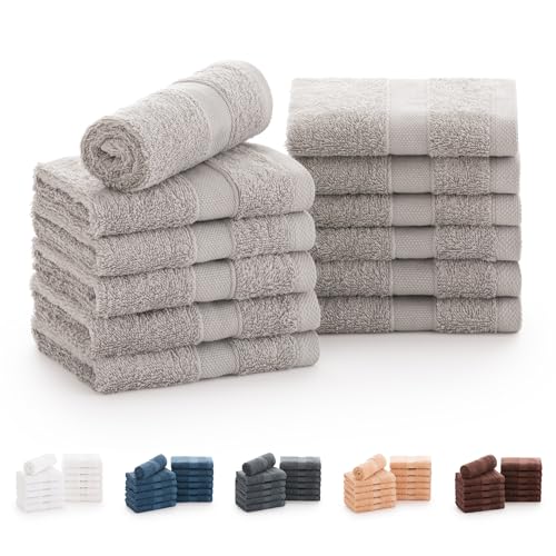 Todocama - Lot de 12 Serviettes de Toilette (30 x 30 cm) 100% Coton Doux et Absorbant, 550 g/m² Premium, Gris Clair