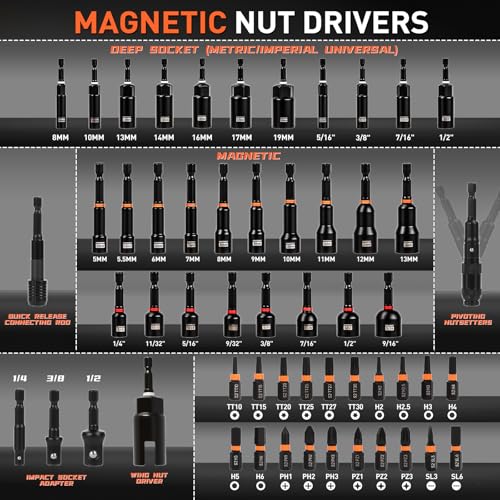 image for COMOWARE Magnetic Impact Nut Driver Set, 55Pcs Deep Nut Driver Set, Me