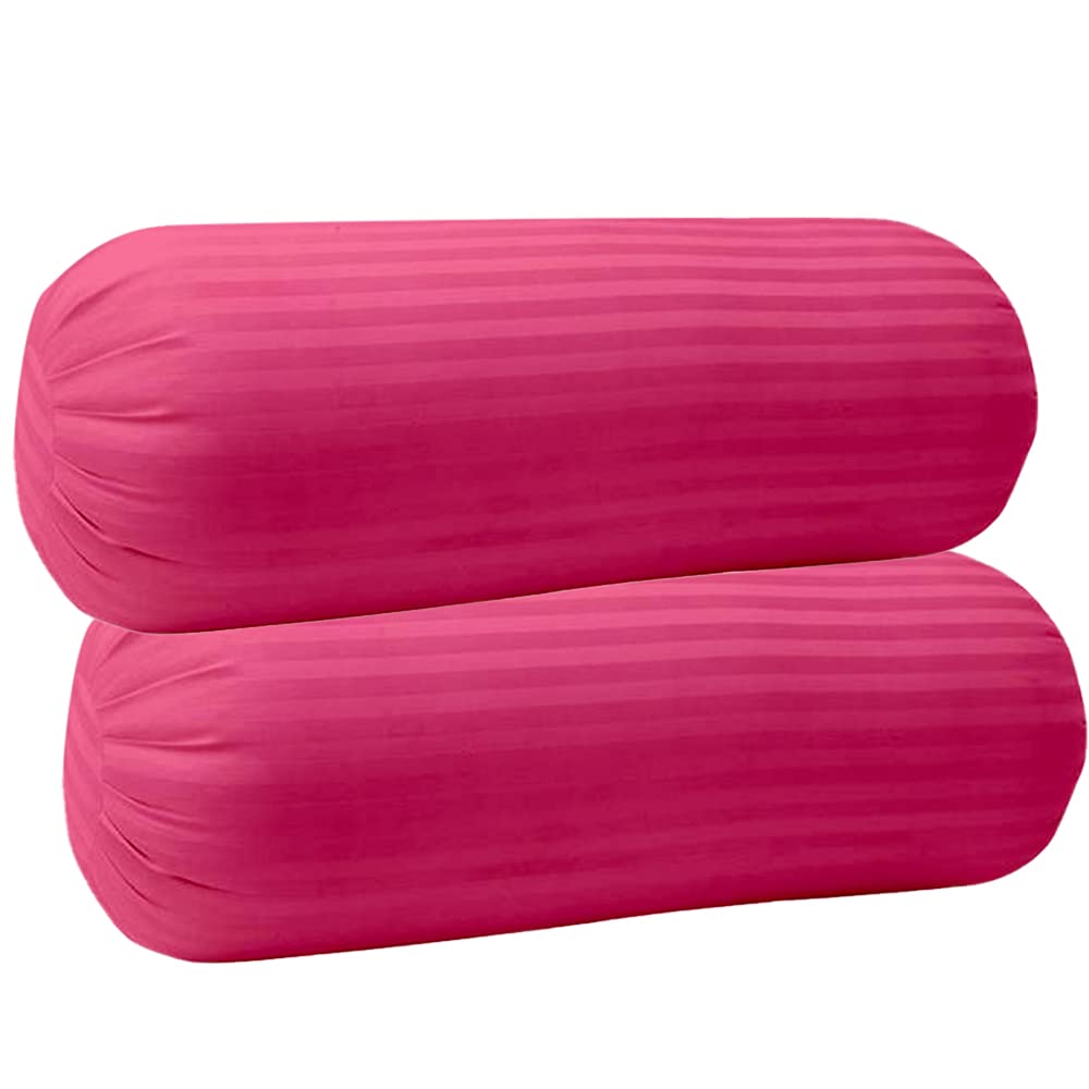 Trance Home Linen 100% Cotton 16x32 inch 200TC Striped Bolster Cover | Round Bed Side Long Bolster Pillow Cover to fit 24" Length 9" Dia | Pack of 2 Bolster Cover only (16x32 inch,Rose Pink) (B08XNL844W) Amazon Price History, Amazon Price Tracker