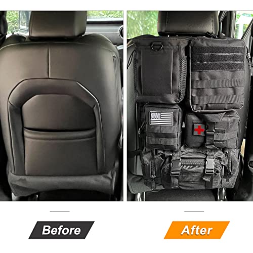Molle Car Seat Back Organizer Tactical Seat Back Organizer With 5 Molle Pouch, Medical Pouch Admin Pouch Drawstring Dump Pouch Edc Pouch Tactical Fanny Pack Molle Panel Accessories #TOP2