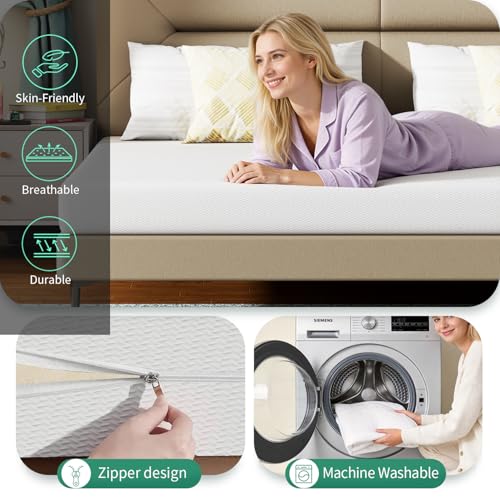 Image of FDW 6 Inch King Mattress, Medium Firm Base Foam, Breathable & Comfortable with Removable Washable Zipper Cover, Bed in a Box, CertiPUR-US Certified, White