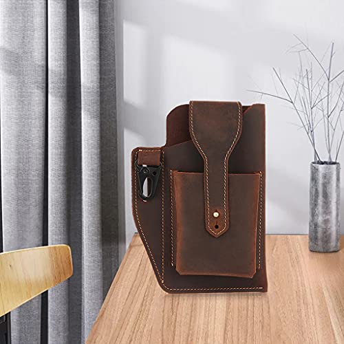NC Bolsa de Couro Masculina com Coldre de Telefone, Bolsa de Cinto, Chaveiro, Bolsa de Cintura - Caf