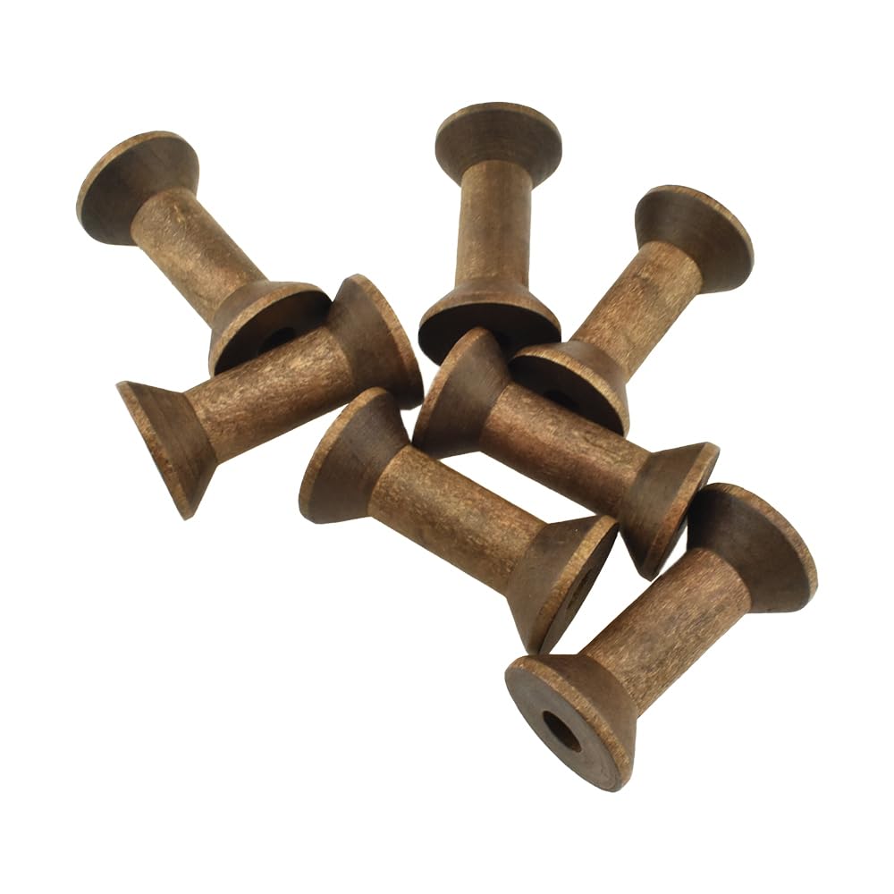 HAHIYO 1.6Inch/4cm 7PCs Vintage Coffee Color Wood Spool - Retro Unfinished Wooden Thread Spools for Textile Wire Weaving Ribbon Crafts DIY Art