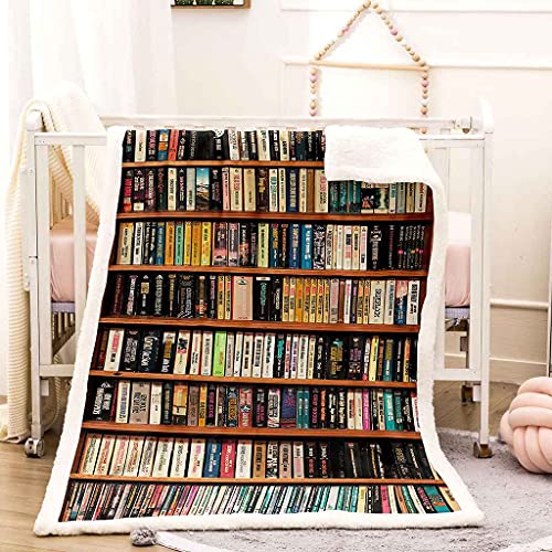 Couverture flanelle douillette contre le froid plaid bibliothèque 3D - 3
