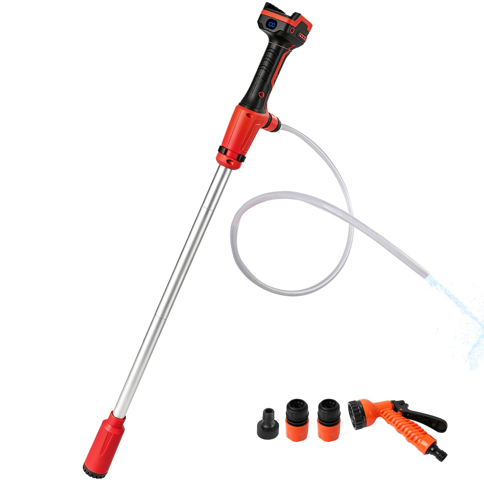 Cordless Stick Water Transfer Pump Compatible with Milwaukee M18, 2736 L/h Flow Capacity, Portable Water Pump with 3/4" Hose Connector 1/2" Water Outlet for Pool Garden Pond (Red)