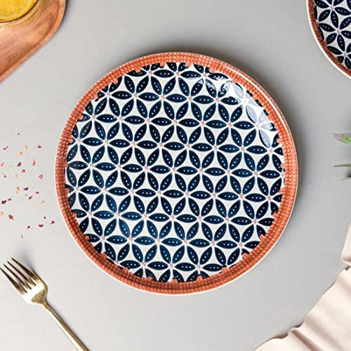 Image of YELONA Japanese Ceramic Dinnerware Set of 4 (2 Bowls + 2 Plates) | 11.5cm Bowls (300ml) & 8-Inch Plates (20.5cm) | Honeycomb Pattern | Microwave & Dishwasher Safe | Rustic Modern Kitchen Crockery