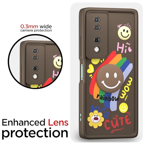 Image of Pikkme Back Cover for Honor X7B 5G | Soft Silicone| Cute Rainbow Smile & 3D Cartoon Flower Design | Shockproof Raised Camera Protection Bumper Case (Brown)
