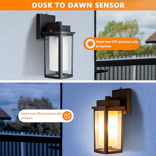 Image of JYZ Dusk to Dawn Outdoor Wall Sconce Lighting, Exterior Outdoor Wall Mount Lantern, Waterproof Anti-Rust Porch Light Fixture, Modern Contemporary Outside Lamp for House Front Door Garage Patio Deck