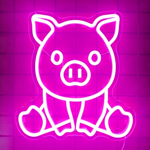 Image of Sitting Pig Neon Sign Cute Sitting Pig Led Neon Sign for Wall Decor Pig Neon Light Sign Pig Sitting Neon Sign Light Up Sign for Bedroom Game Kids Room Bar Shop Club Party Decor Gift, coloful