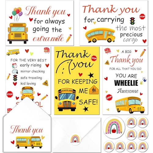 Jetec 100 Sets Funny Back to School Bus Driver Appreciation Gifts Thank You School Bus Driver Cards with Envelopes and Stickers Bulk 6 x 4 Inch Thank You for Keeping Me Safe Presents for Women Men