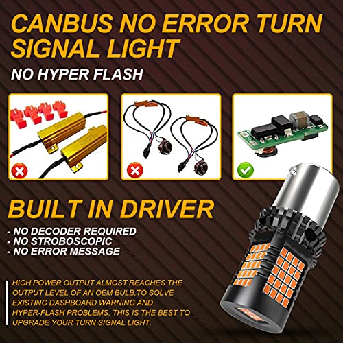 Natgic Amber Bau15S(150°) Py21W Led Bulbs Yellow Canbus Error Free Turn Signal Light Built-In Resistor No Hyper Flash No Error For Blinker Light Indicator Light Side Marker Light 2000Lm 21W(Pack Of 2) #TOP2