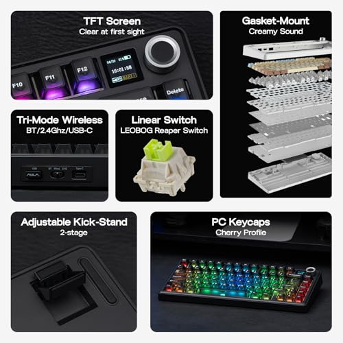 Image of EPOMAKER X Aula F75 MAX Wireless Mechanical Keyboard with TFT Screen and Knob, Gasket Keyboard in 75% Layout, Hot Swappable Gaming Keyboard for PC /Mac /Linux (Matte Black)
