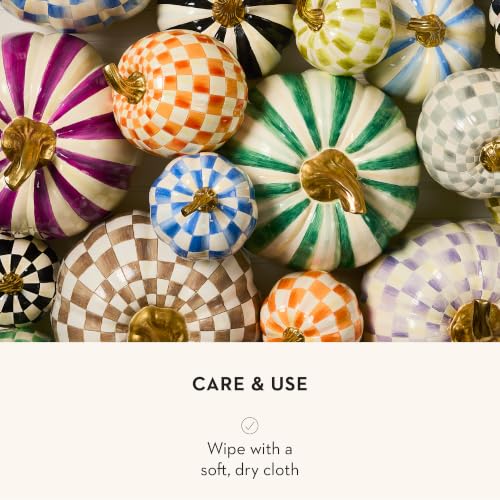 Image of MACKENZIE-CHILDS Resin Pumpkin, Mini, Blue-and-White Royal Check