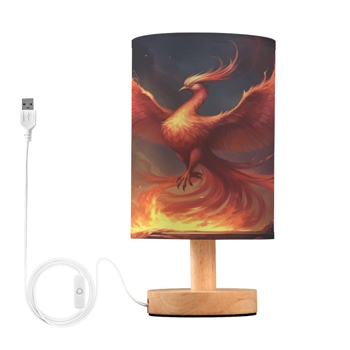 JUMBEAR Table Lamp,Fire Phoenix Bedside Lamps Nightstand Lamps with Flaxen Fabric Shade for Bedroom Living Room,LED Bulb Included