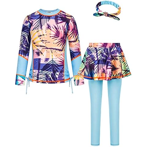 Danna Belle Swimsuit Girls Two Piece Children's Long Sleeve Swimsuit Sun Protection Swimwear Quick-Drying Swimming Trunks Rash Guard Swimsuit, lightblue, 6 Years Cover