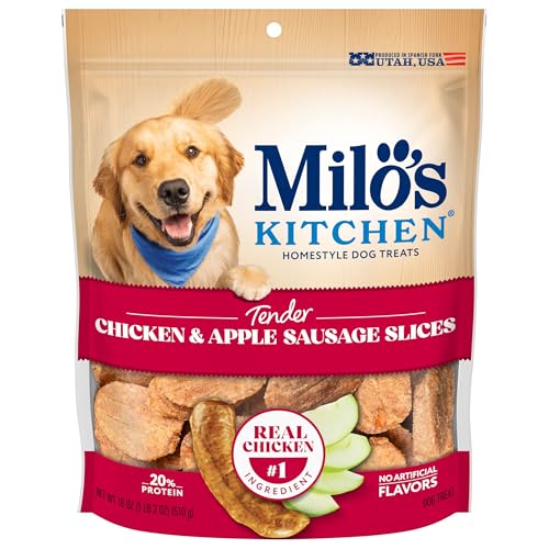 Milos Kitchen Chicken & Apple Sausage Slices Dog Treats 18 Oz. Bag