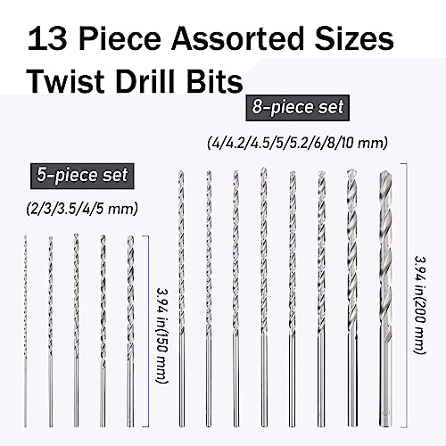 ZEONHEI 13 Pieces Long Drill Bit Set, High Speed Steel HSS Twist Drill Bits, Length 150mm Diameter 2mm-5mm and Length 200mm Diameter 4mm-10mm, High Hardness Spiral Drill Bit for Wood Metal Plastic - Image 2