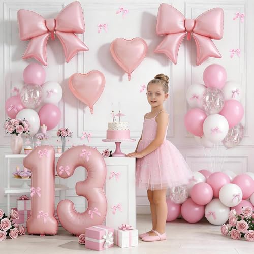Image of 13th Birthday Decorations for Girls,Pink Bow Balloons for Party Decorations