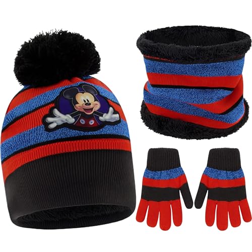 Image of Mickey Mouse Boys' Toddler Winter Hat, Scarf & Mittens Set for Ages 2-4 Or Hat, Scarves & Kids Gloves Sets for Ages 4-7