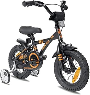 PROMETHEUS BICYCLES Rower dziecięcy od 3 lat  12 cali rower dziecięcy dla dziewczynek i chłopców, rower dla dzieci z kółkami podporowymi, hamulec nożny w kolorze czarnym, matowym, pomarańczowym