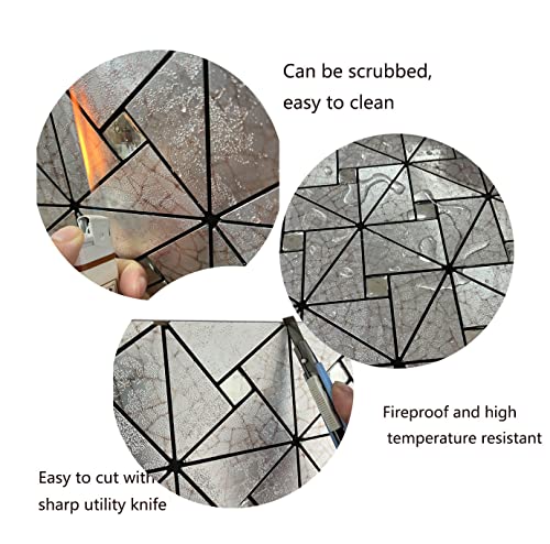 Xuaniny Peel And Stick Backsplash Tile,Windmill Plus Glass Self-Adhesive Sticker Metal Aluminum Mosaic Tiles For Kitchen Decor ，Fireplace Bathroom, Bedroom (5 Sheets, Printed Grey Net&Silver) #TOP5
