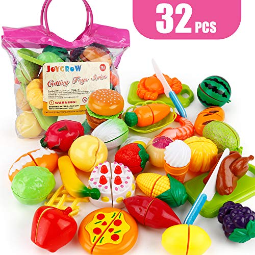 JoyGrow Tagliare i Giocattoli 32 PCS Taglio Frutta e Finti Alimenti, Set Gioco per Bambini, Gioco Educativo d'Apprendimento, Accessori Cucina